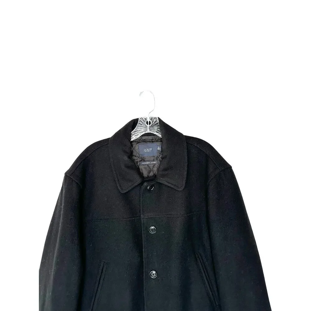 J.Crew Men's Black Wool Thinsulate Work University Overcoat Trench Coat Size‎ XL